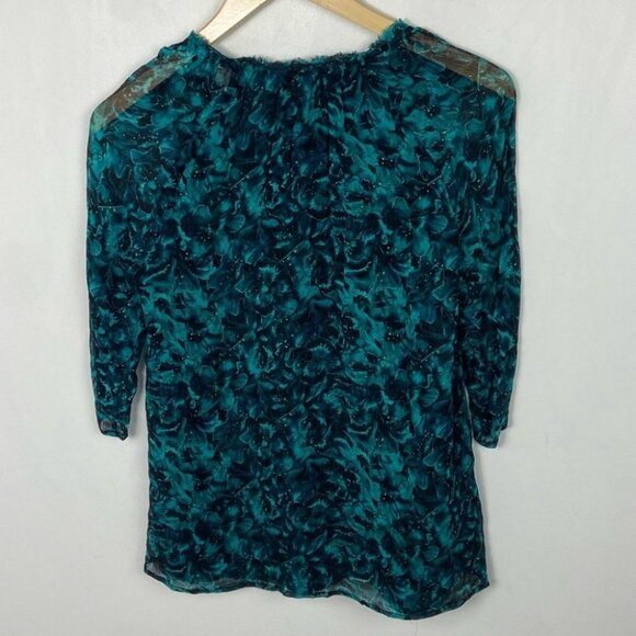 Nicole Richie Bohemian 100% Silk Blouse Size Small Winter Kate Blue Floral Top S - Picture 10 of 10